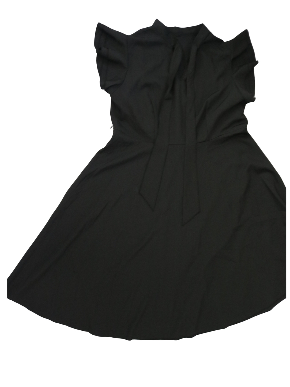 Black Flutter Sleeve Tie-Neck Women's Dress